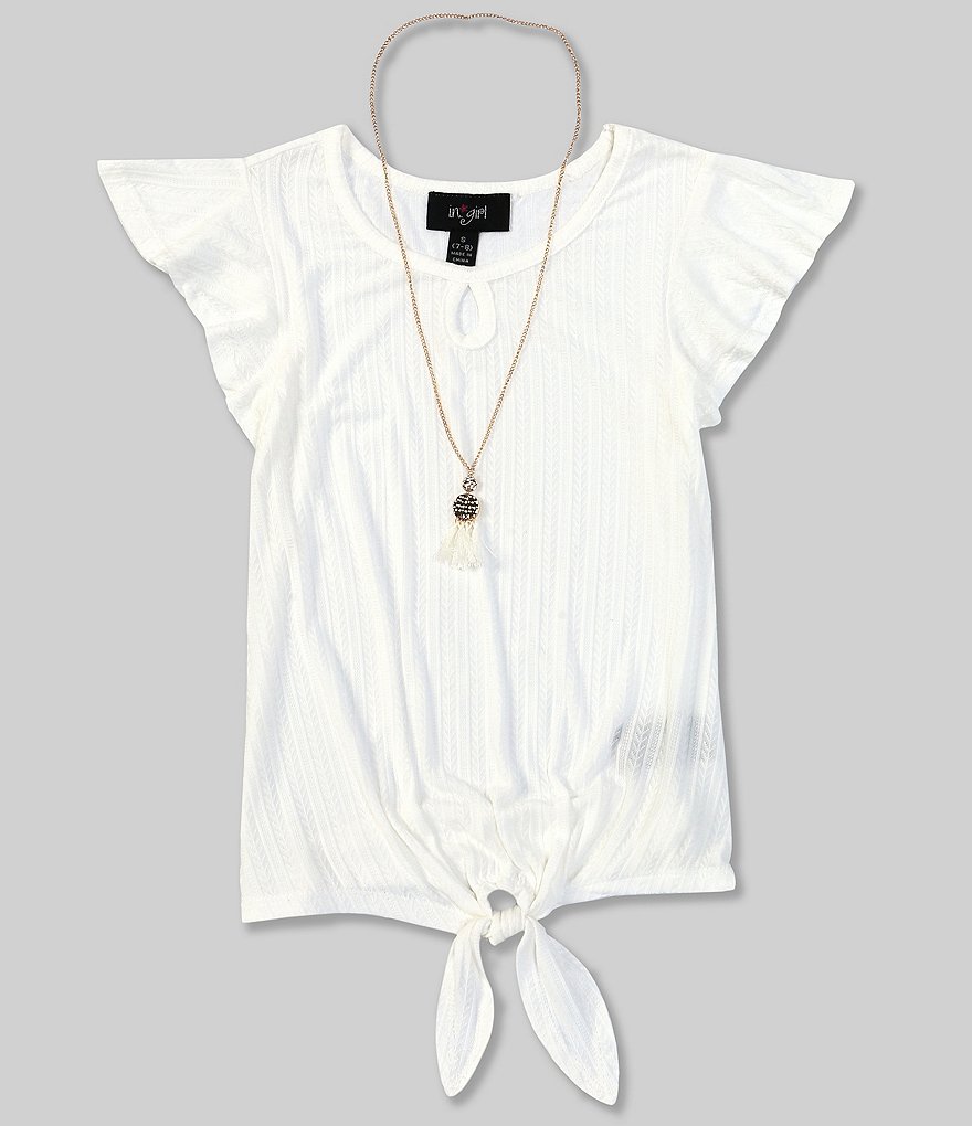 I.N. Girl Big Girls 7-16 Flutter-Sleeve Pointelle Tie-Front Top