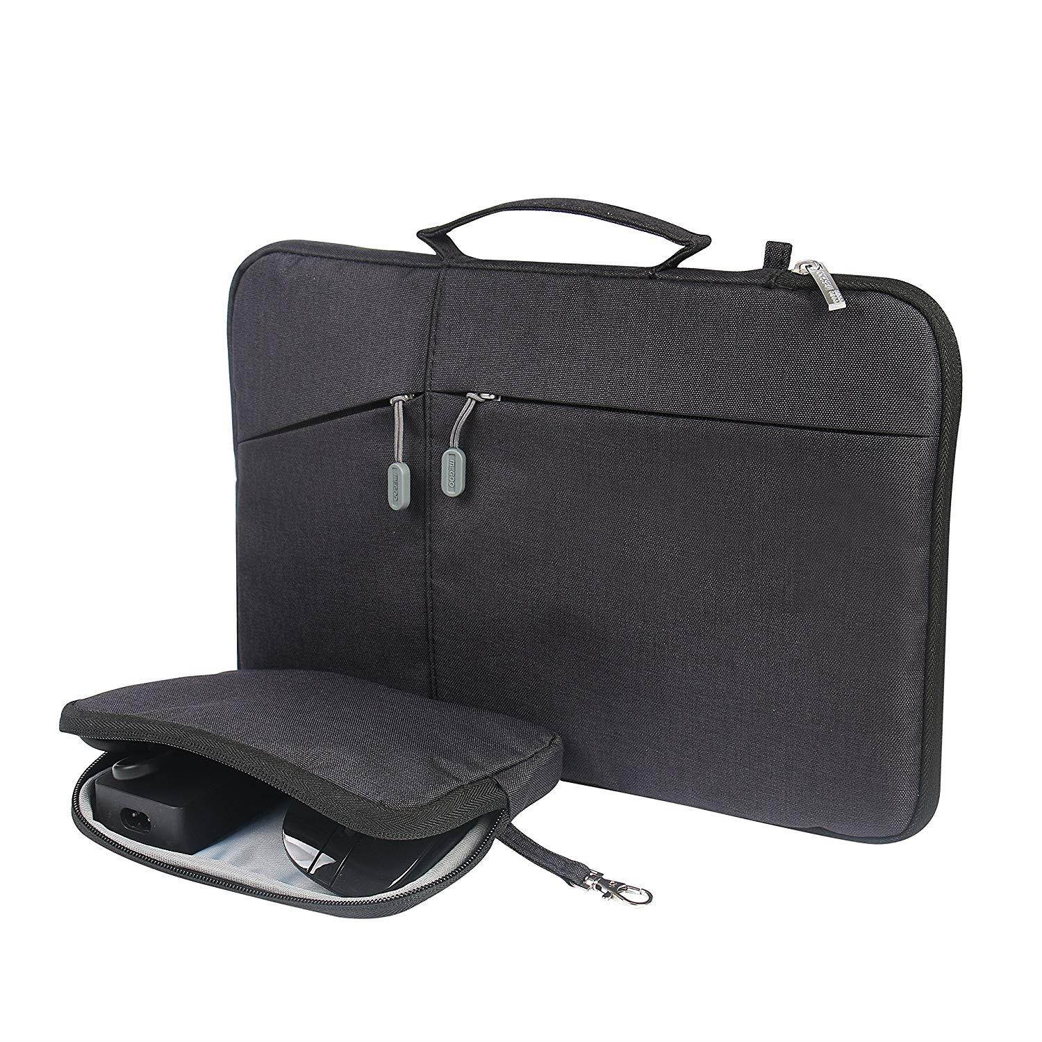 Megoo 13Inch Sleeve Case with Accessory Pouch for Microsoft Surface Laptop/Book 2 13.5"/iPad pro 12.9"/13" Macbook Air/Pro Chromebook Tablet Slim Water Resistant Carrying Case(Black With Charger Case)