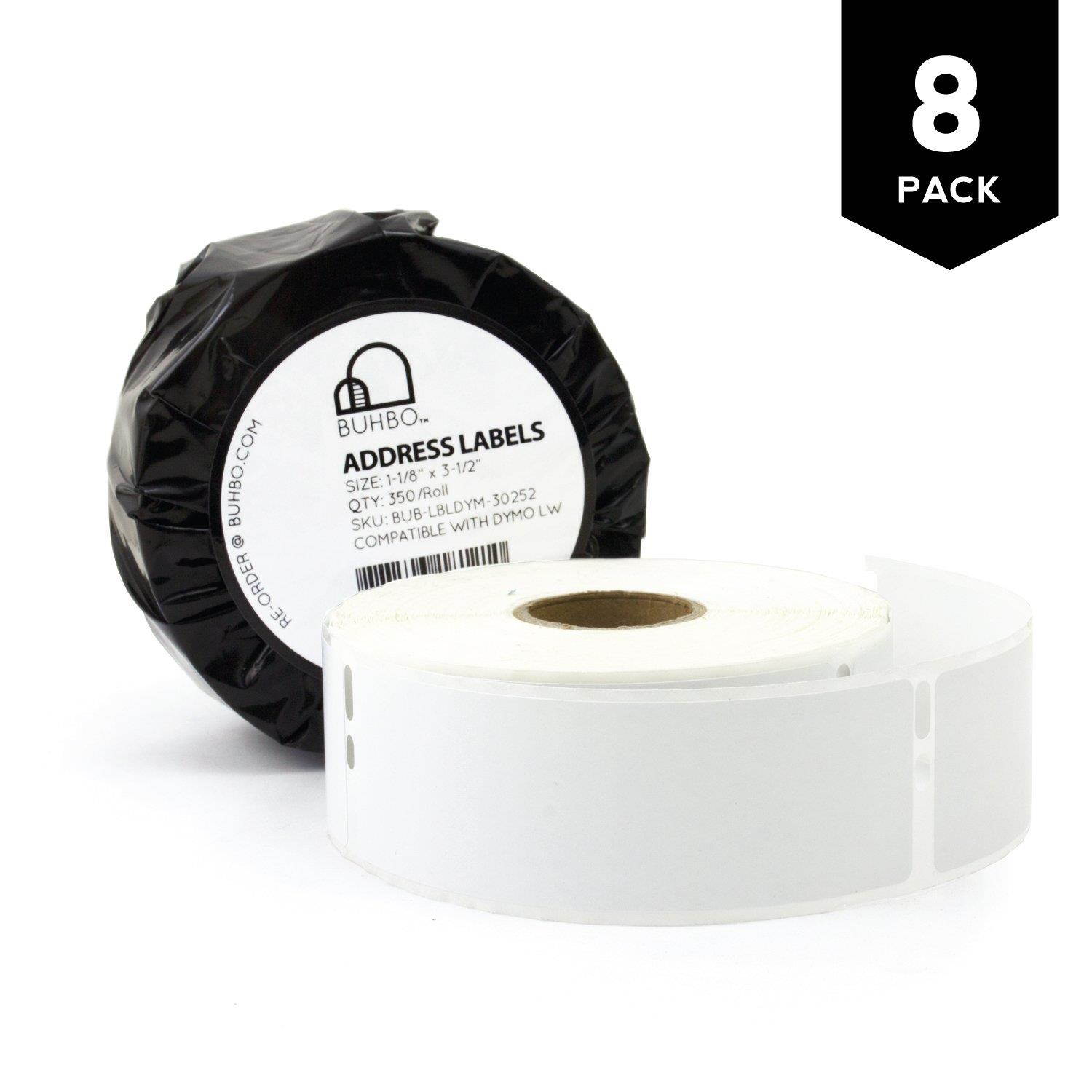 Buhbo DYMO LabelWriter LW 1-1/8" x 3-1/2" White Mailing Address Label 30252 (8 Pack / 350 Labels per Roll)