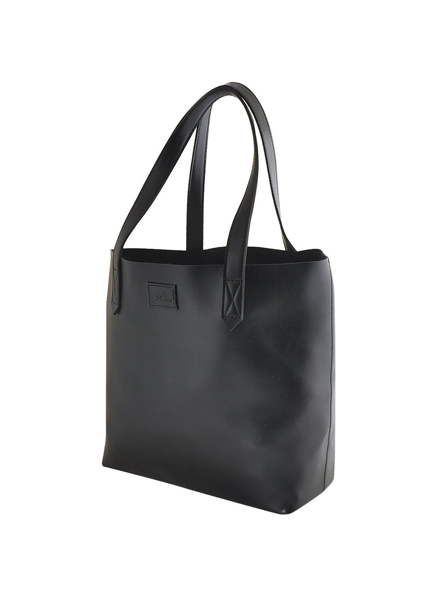 Yelloe Black Solid Large Tote Handbag with Pouch