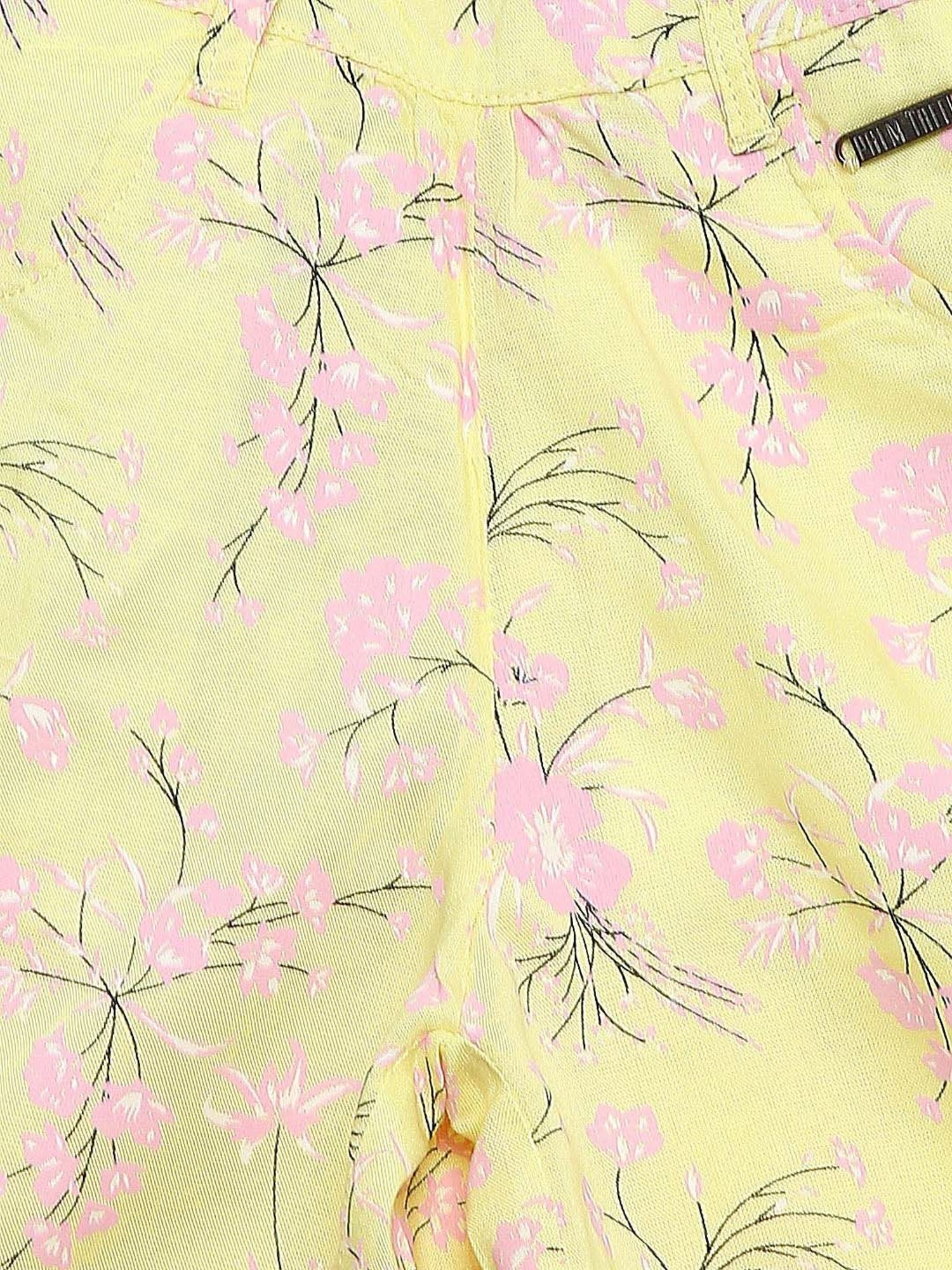 Palm Tree Girls Yellow Floral Print Palazzos