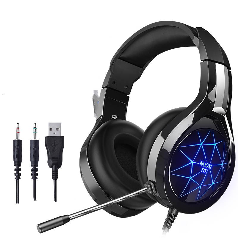 CORN N1 USB Wired Colorful Backlit LED Light  Deep Bass Gaming Headset Built-in MIC Support PC and Laptop-Black