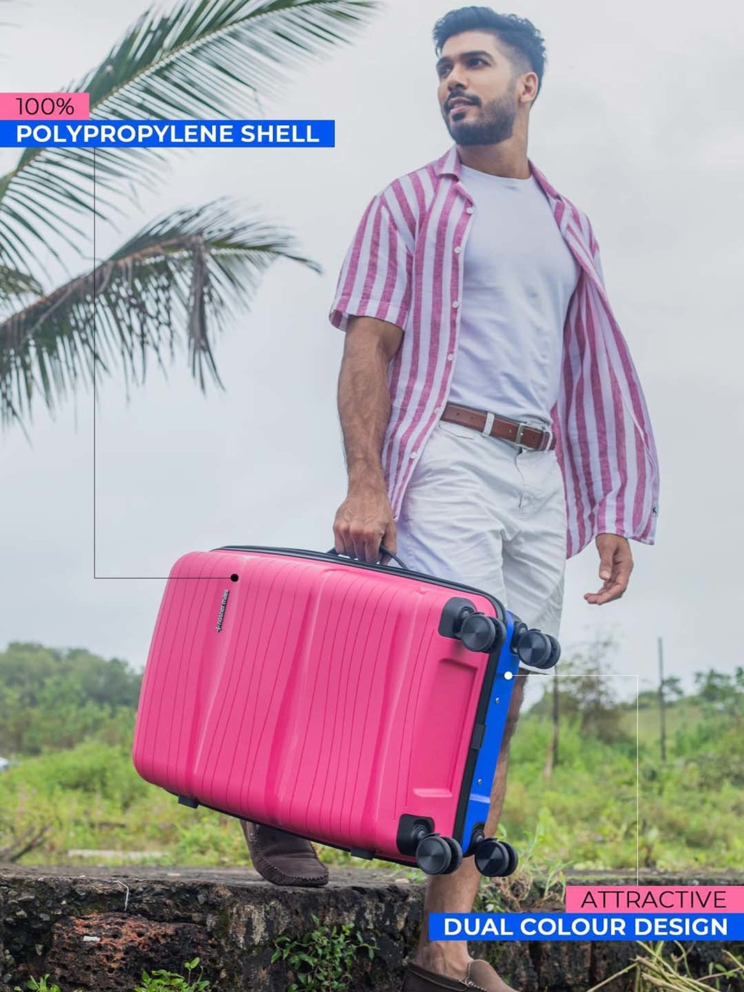 Nasher Miles Nicobar Hard-Sided Polypropylene Set of 2 Pink and Sky Blue Trolley Bags (55 & 65 cm)