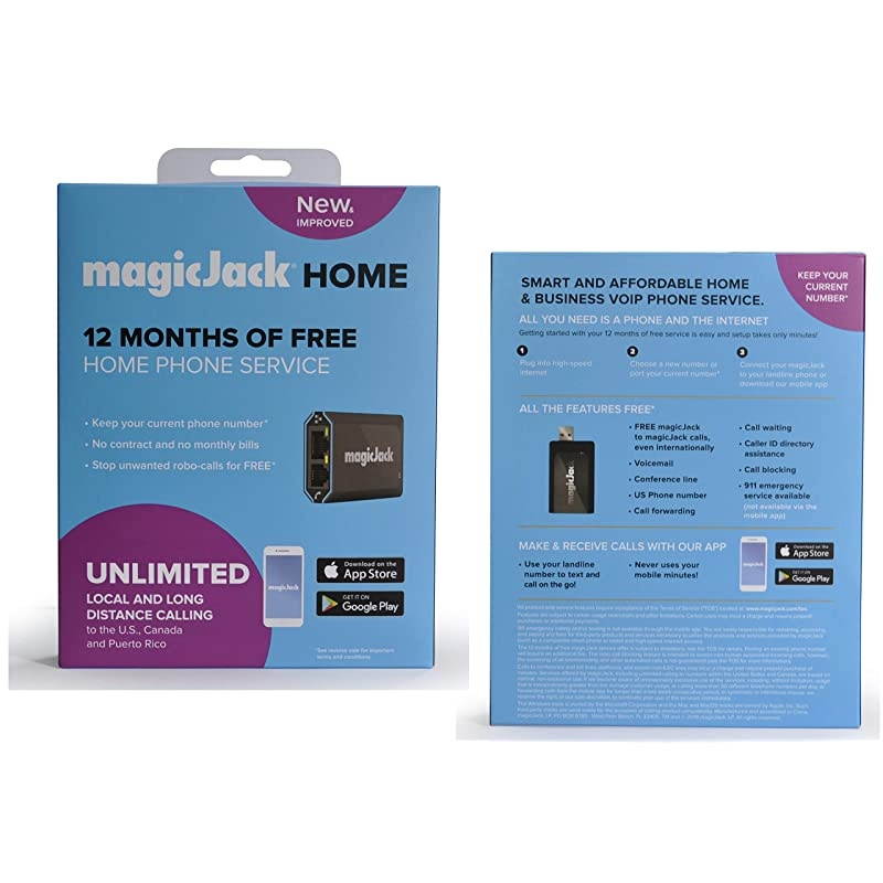 Home VoIP Phone Adapter | Portable Home & Digital Phone Service | Unlimited Local & Long Distance Calls to US and Canada | Includes 12 months of Service | Most Recent Model - Latest Version