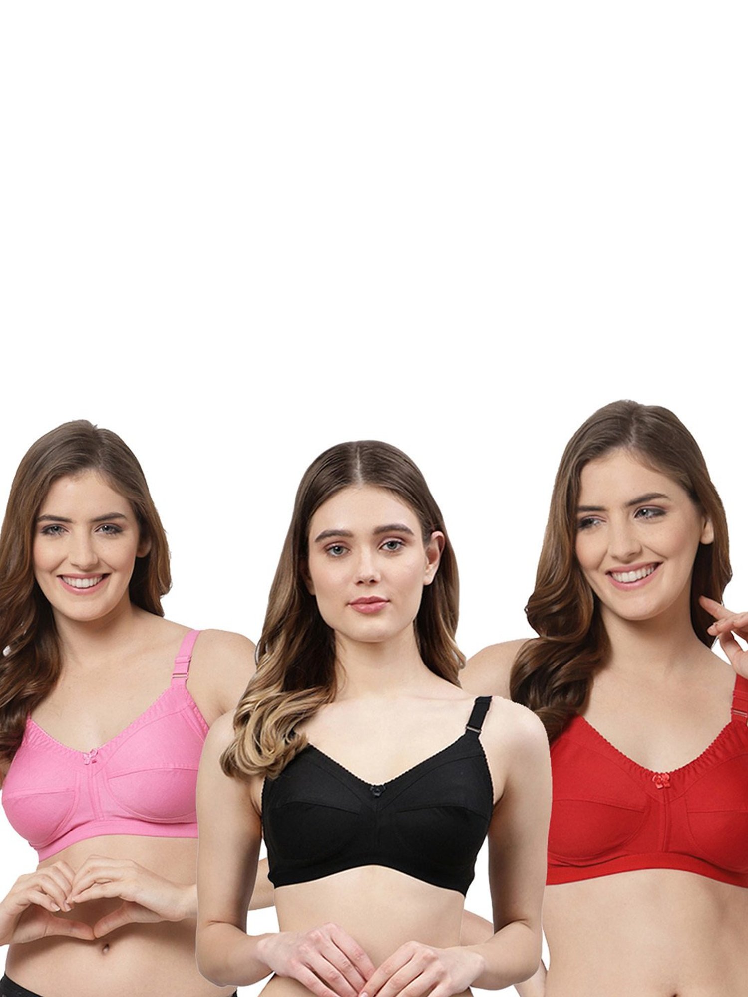 Cukoo Multicolor Solid Full Coverage Non-Wired Bra - Pack of 3