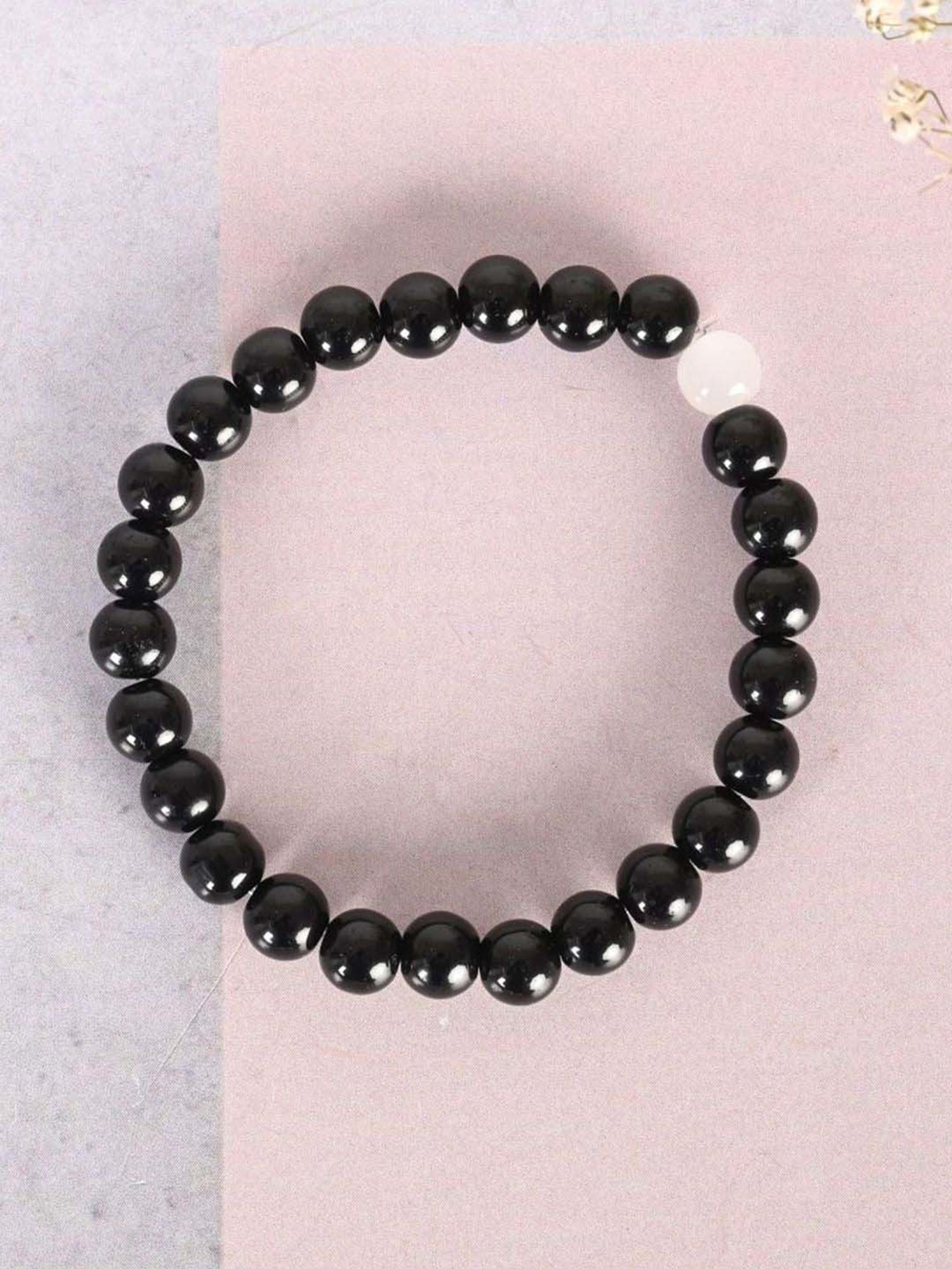 NVR Black Marble Crystal Beaded Elasticated Bracelet for Unisex