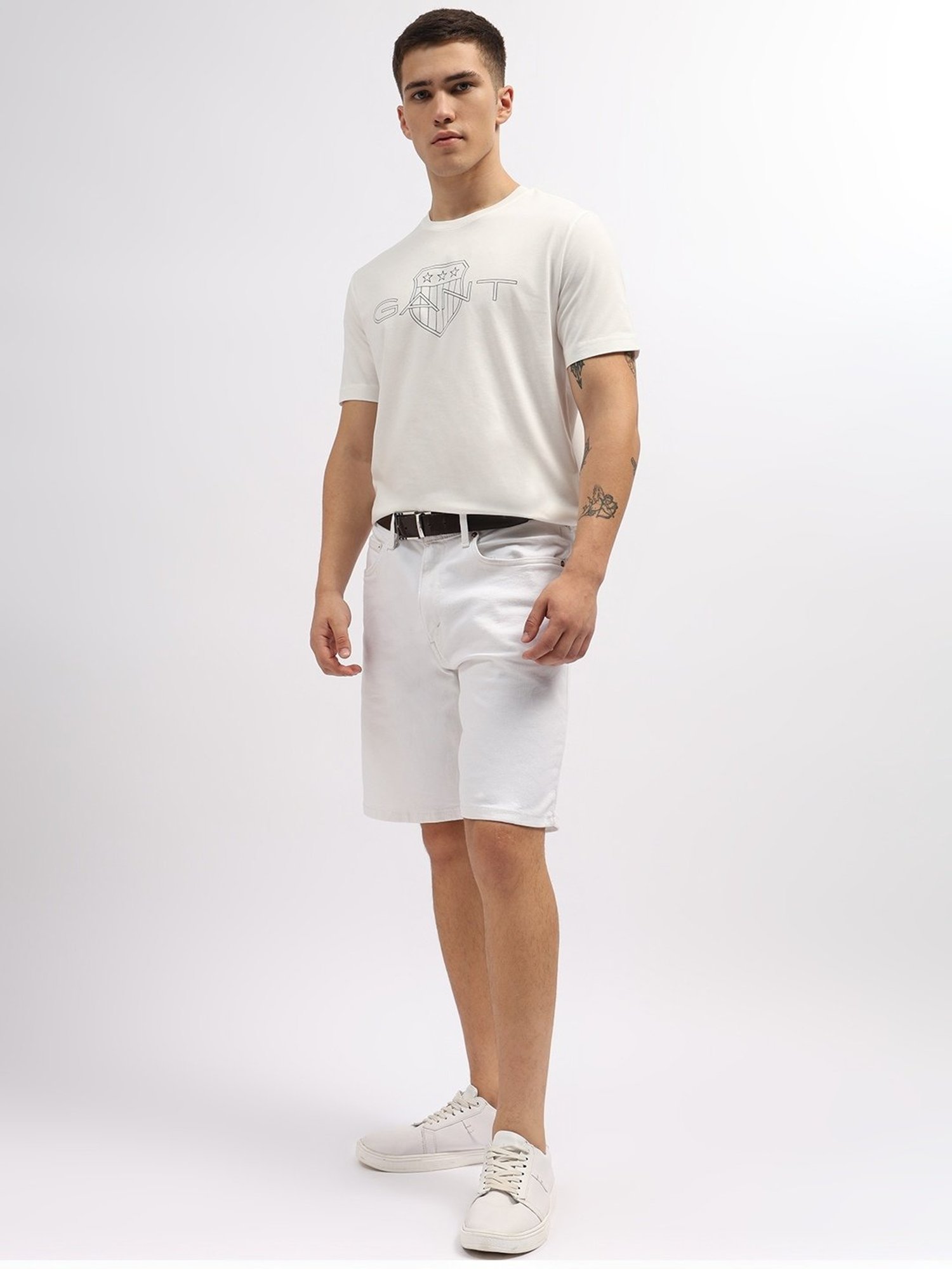 Gant Off White Cotton Regular Fit Logo Printed T-Shirt