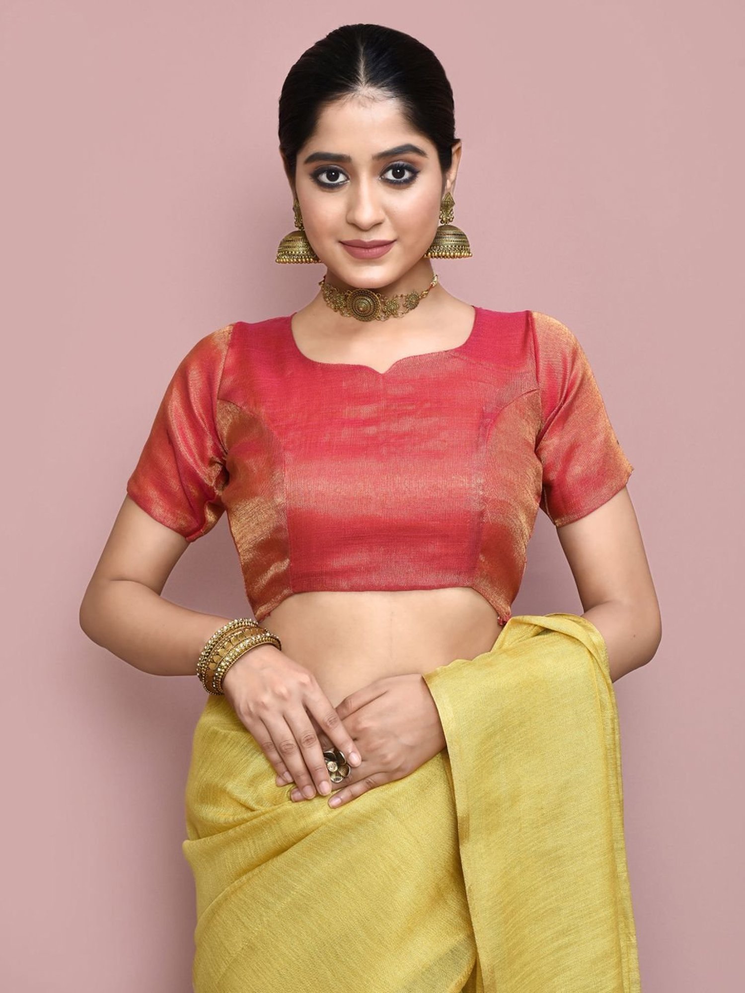 Elora Yellow Linen Saree With Unstitched Blouse