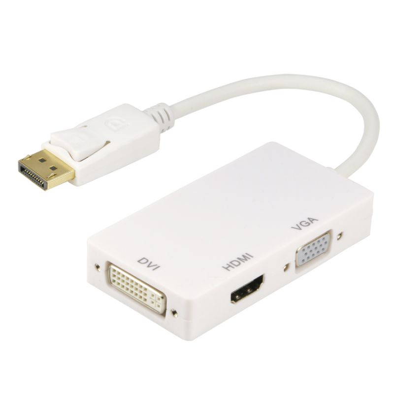 DP DisplayPort to HDMI VGA DVI Splitter Adapter Cable 3in1 Video Converter For Projector Monitor PC Laptop