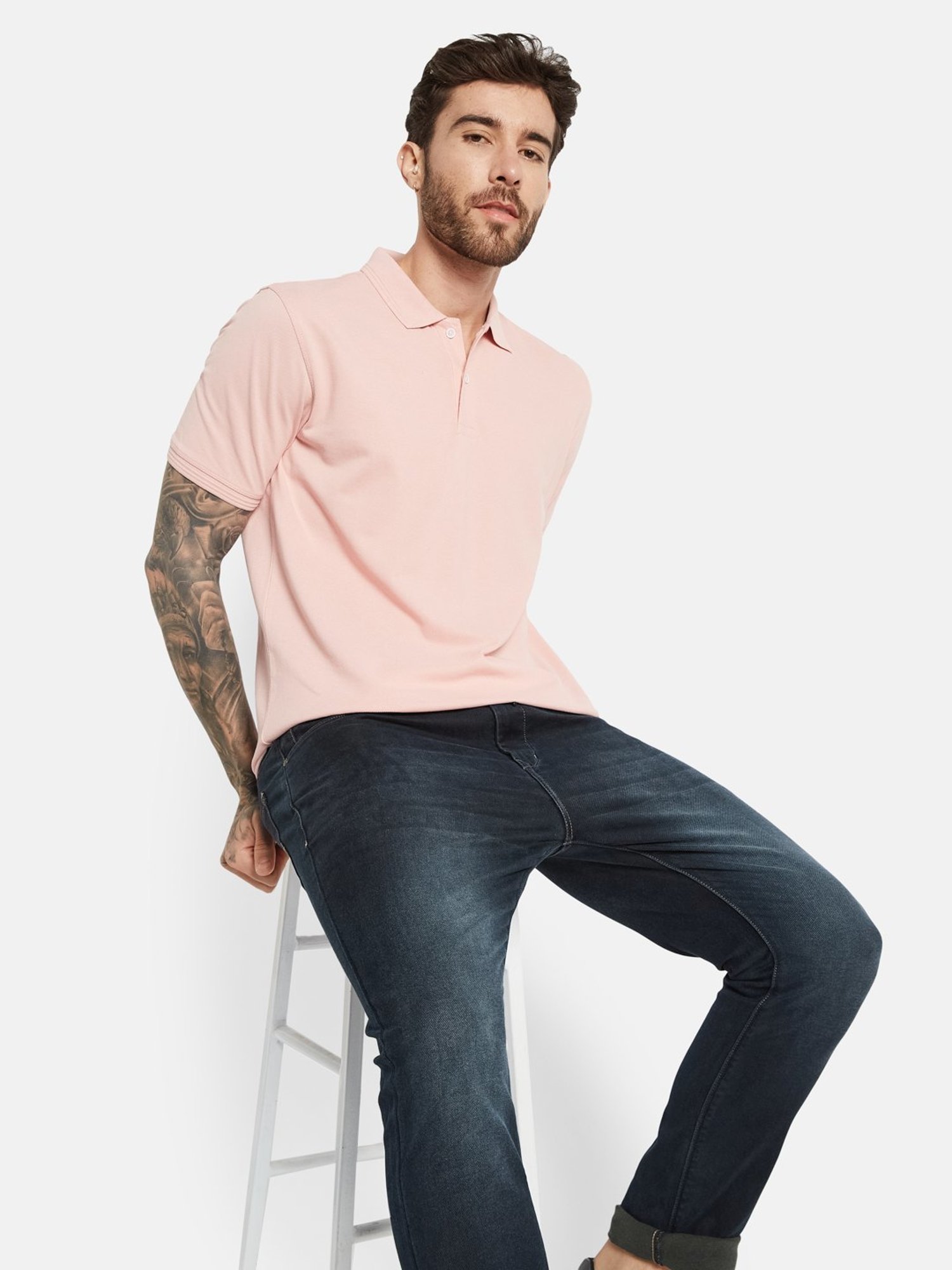 Octave Suede Pink Cotton Regular Fit Polo T-Shirt