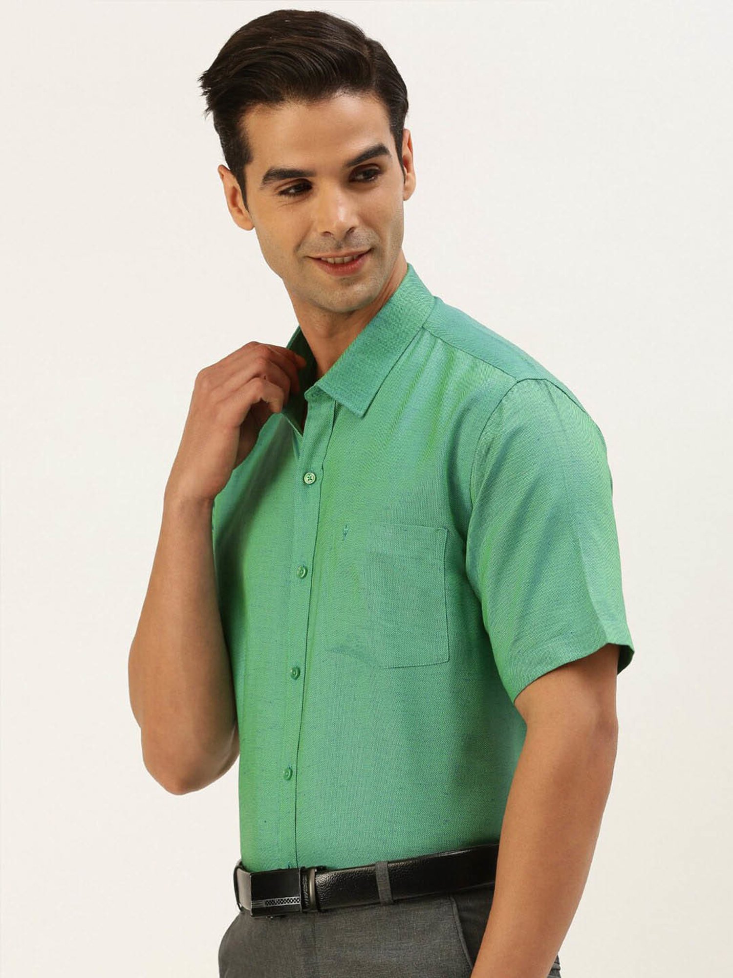 Ramraj Neon Green Cotton Regular Fit Shirt