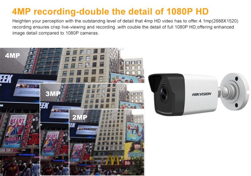 Hikvision 4MP Outdoor PoE IP Camera DS-2CD1043G0-I 4mm Fixed Lens, 2560 *1440 20fps, EXIR 98ft Night Vision, Smart H.265 WDR, SD Card Slot, VCA, ONVIF, IP67 IK10 Support ONVIF ISAPI, 1Pcs