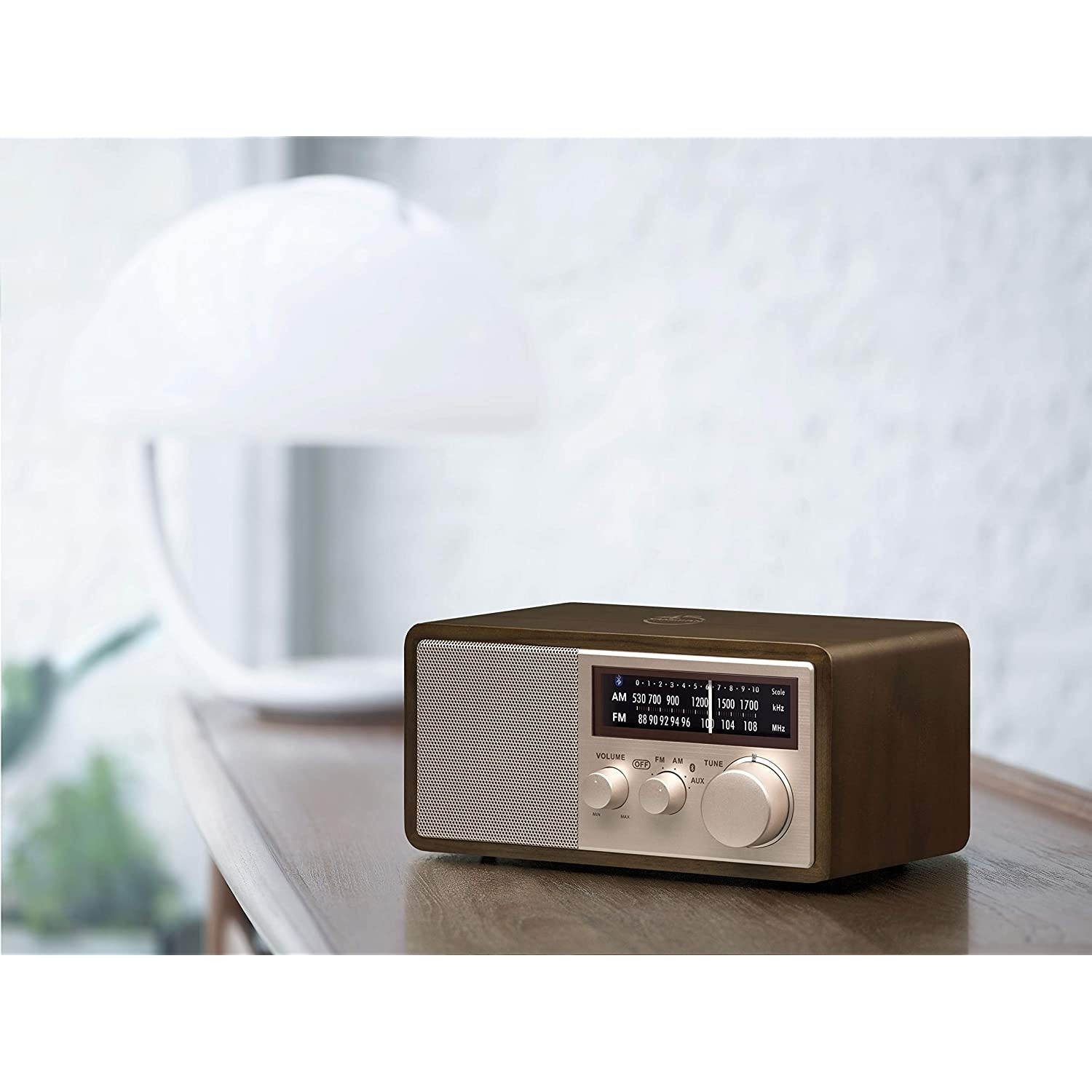 Sangean WR-16SE 45th Anniversary Special Edition AM/FM/Bluetooth/Aux-in/USB Phone Charging Dark Walnut Wooden Cabinet Radio with Rose Gold Face Plate