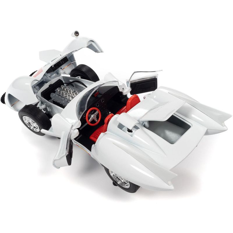 Mach 5 Five White with Chim-Chim Monkey and Speed Racer Figurines 1/18 Diecast Model Car by Autoworld