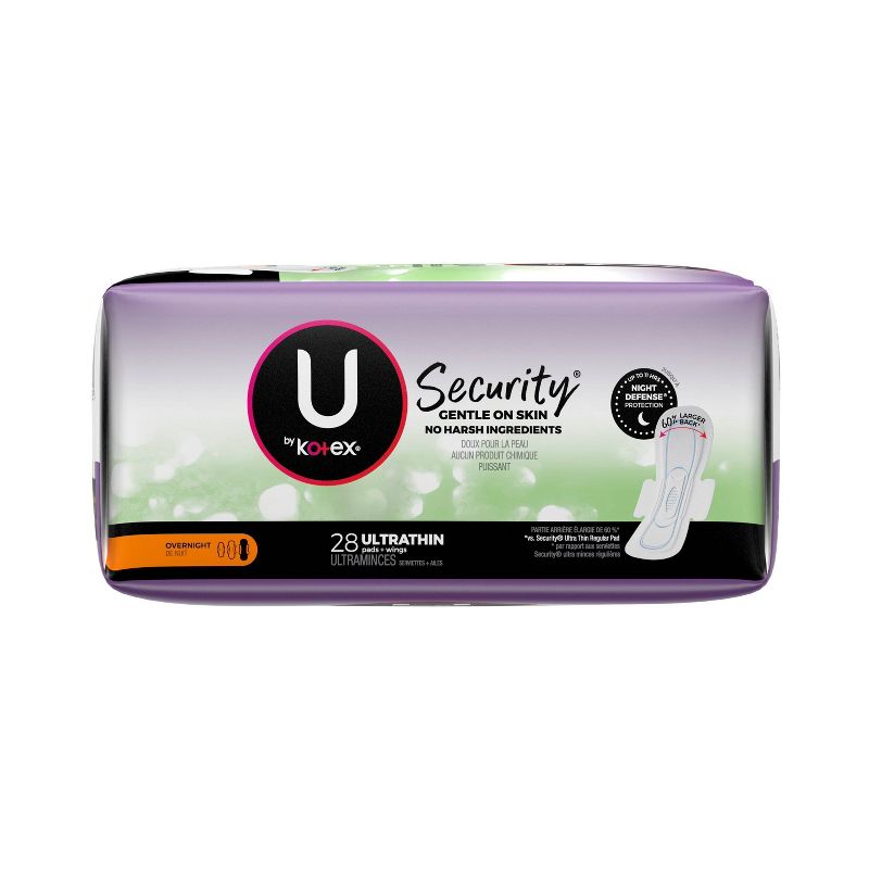 U by Kotex Security Ultra Thin Overnight Feminine Pads with Wings - 28ct