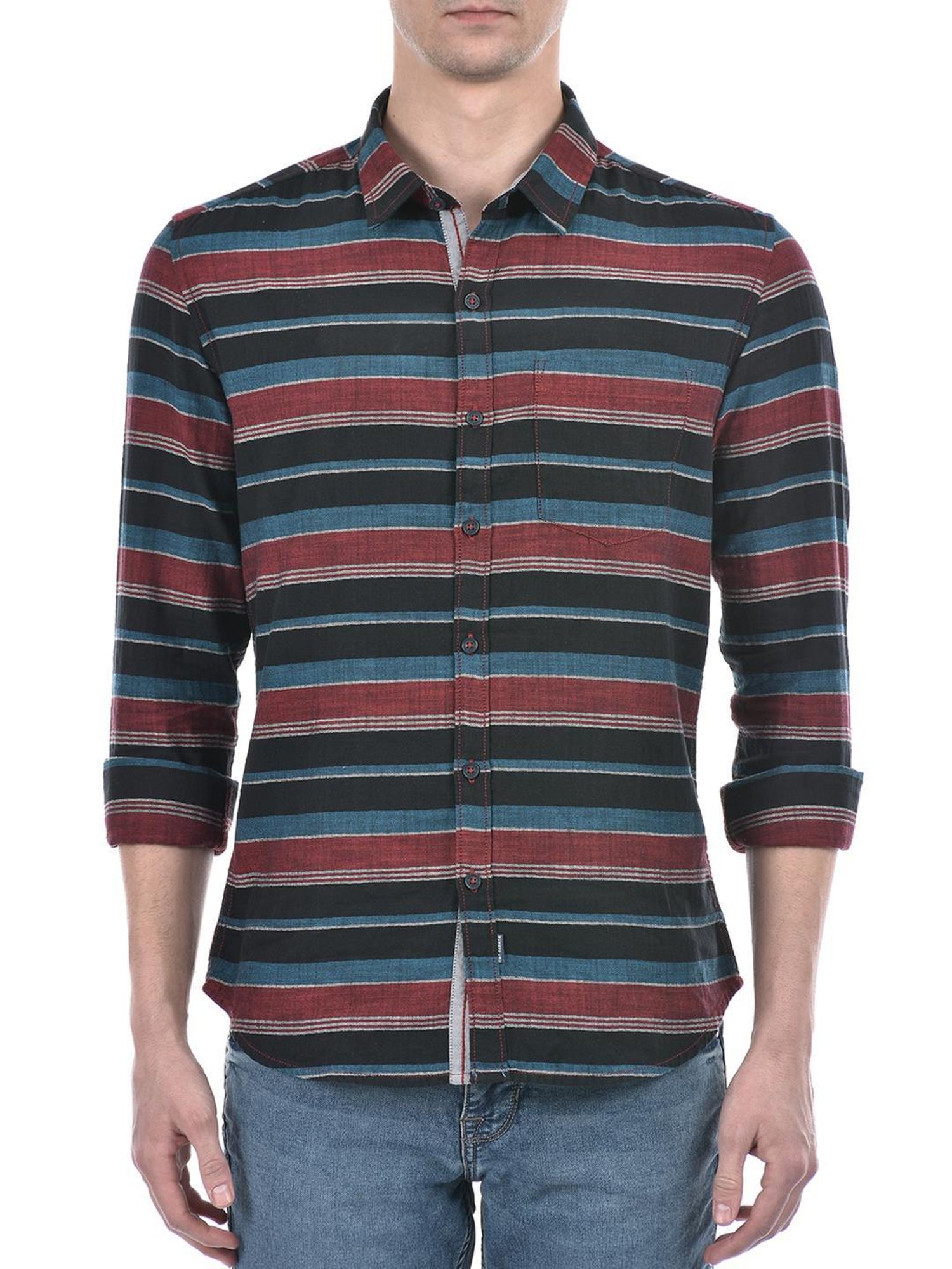 Numero Uno Multicolored Cotton Slim Fit Striped Shirt