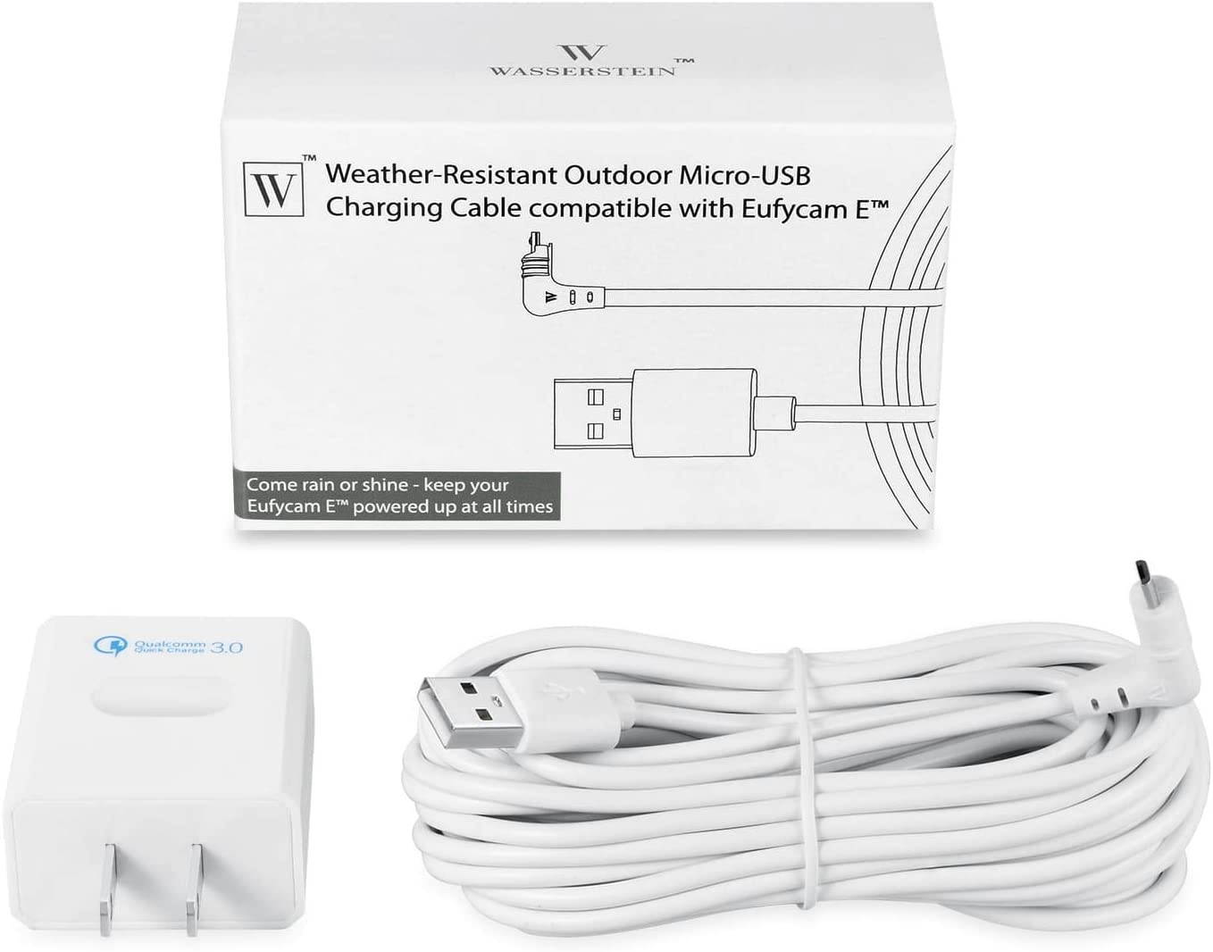 Wasserstein Weatherproof 20ft/6m Charging Cable Compatible with eufyCam E Wireless Security Camera - Continuously Charge Your eufyCam E (White)