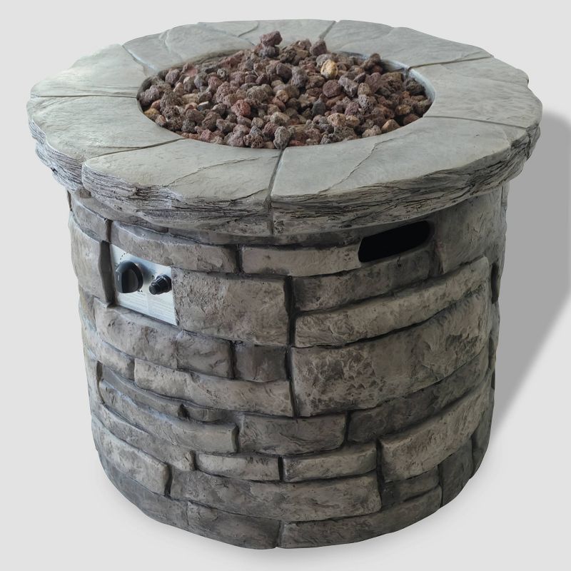 Maison 5 pc Acacia Wood and Light Weight Concrete Adirondack Chair and Fire Pit Se - Dark Gray/Gray - Christopher Knight Home