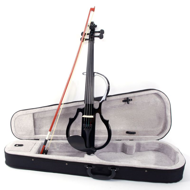 4/4 Right Handed Black Spruce Electric Violin + Case + Bow + Rosin + Headphone