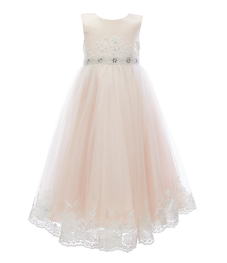 Chantilly Place Little Girls 2T-6X Embroidered-Trim Satin/Tulle Fit-And-Flare Ball Gown