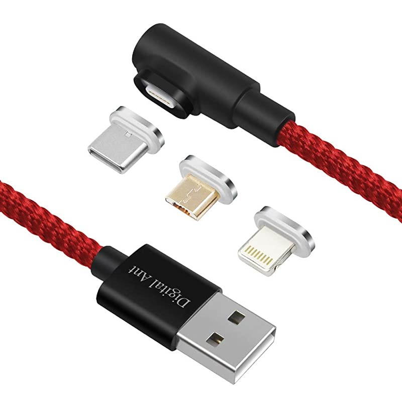 Gen-X Micro USB + USB-C/Type-C + i 3 in 1 Nylon Braided Magnetic Charging Cable, Support 3.0A Fast Charging & Data Transfer (3 Cables+9 Tips, 5-Feet Grey)