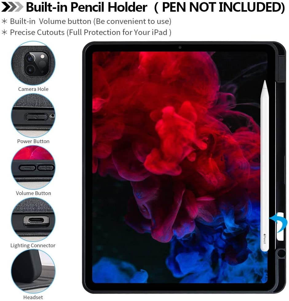 Keyboard Case for iPad Pro 12.9 4th Generation 2020(Model:A2229/A2069/A2032/A2233)-iPad 3rd Gen 2018 (Model Number: A1876/A2014/A1895)- iPad Pro 12.9 Wireless Keyboard Case with Pencil Holder
