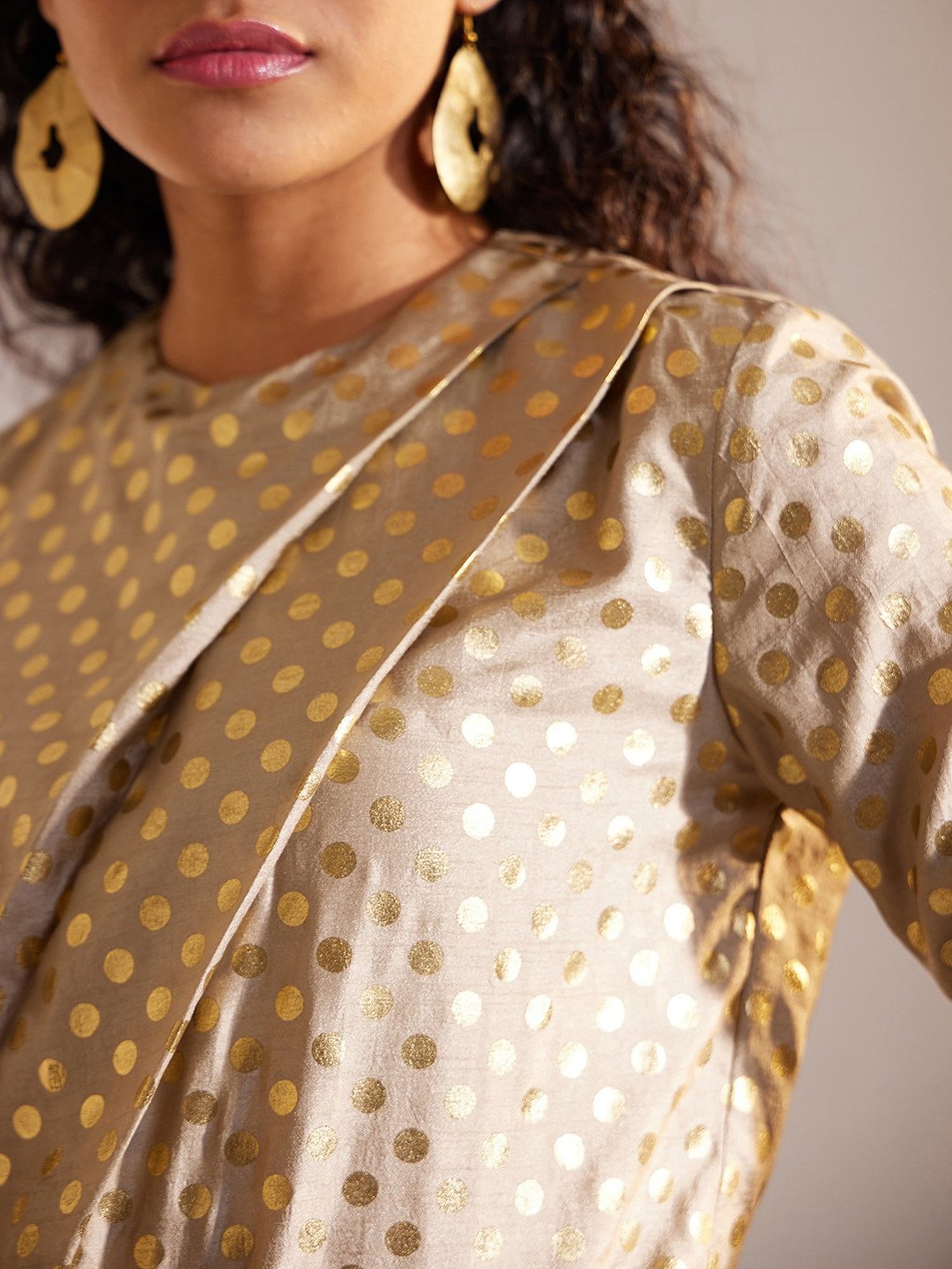 Fablestreet Beige & Gold Printed Top