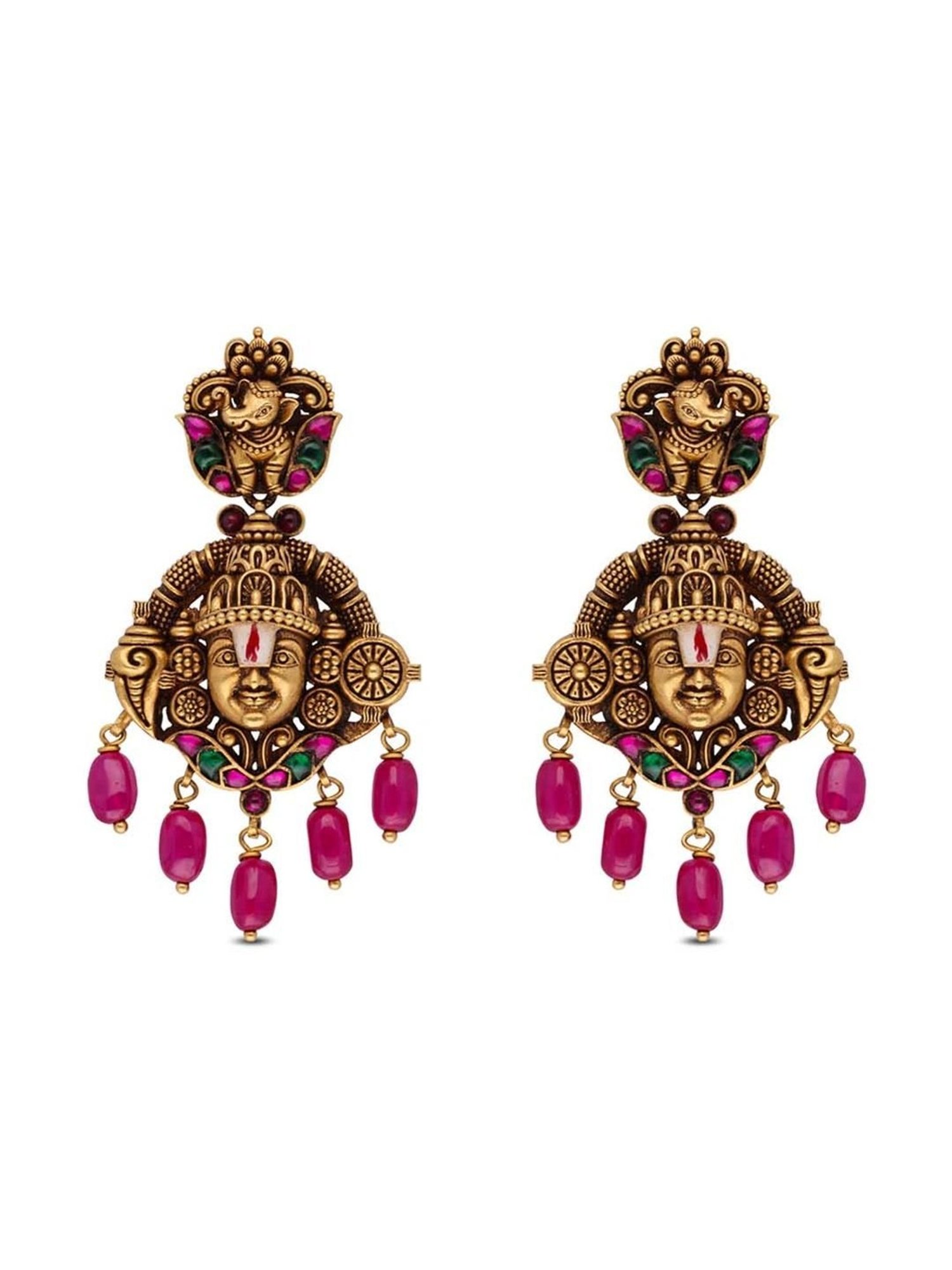 CKC Lord Balaji Face Gold Eardrops: Oxidized Finish