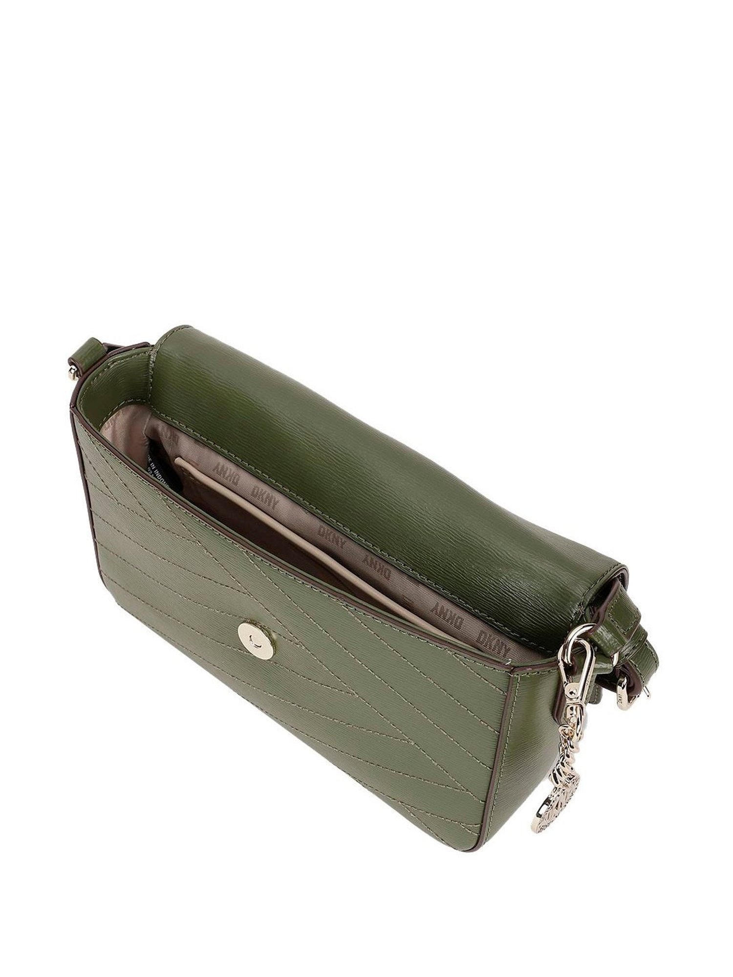 Dkny Green Leather Textured Sling Handbag