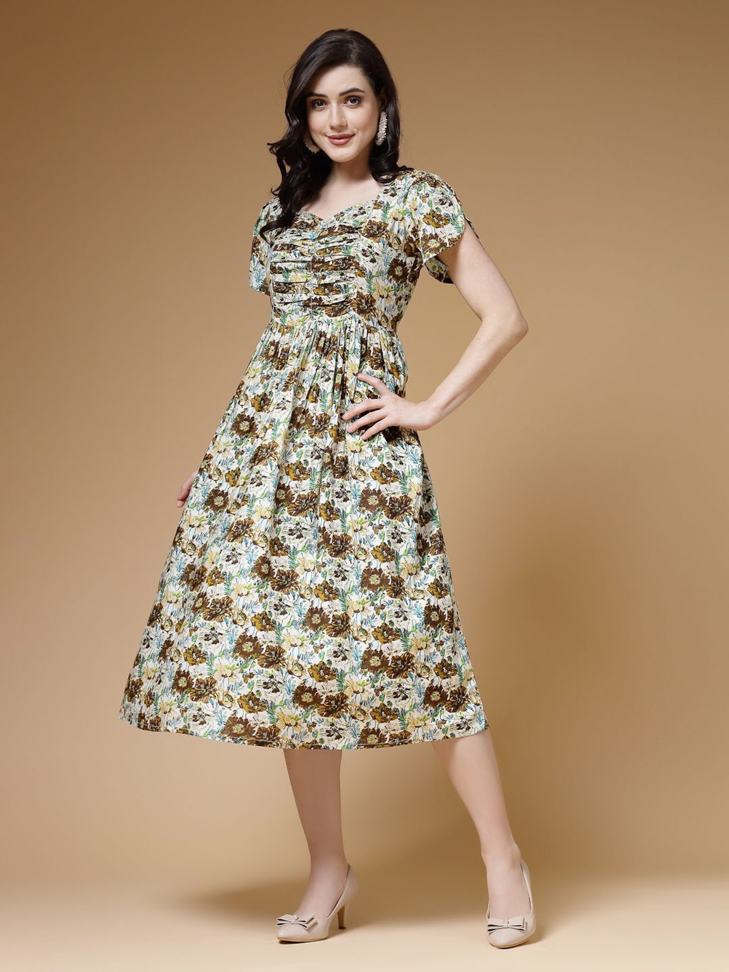 Indibelle Green Floral Ethnic Dress