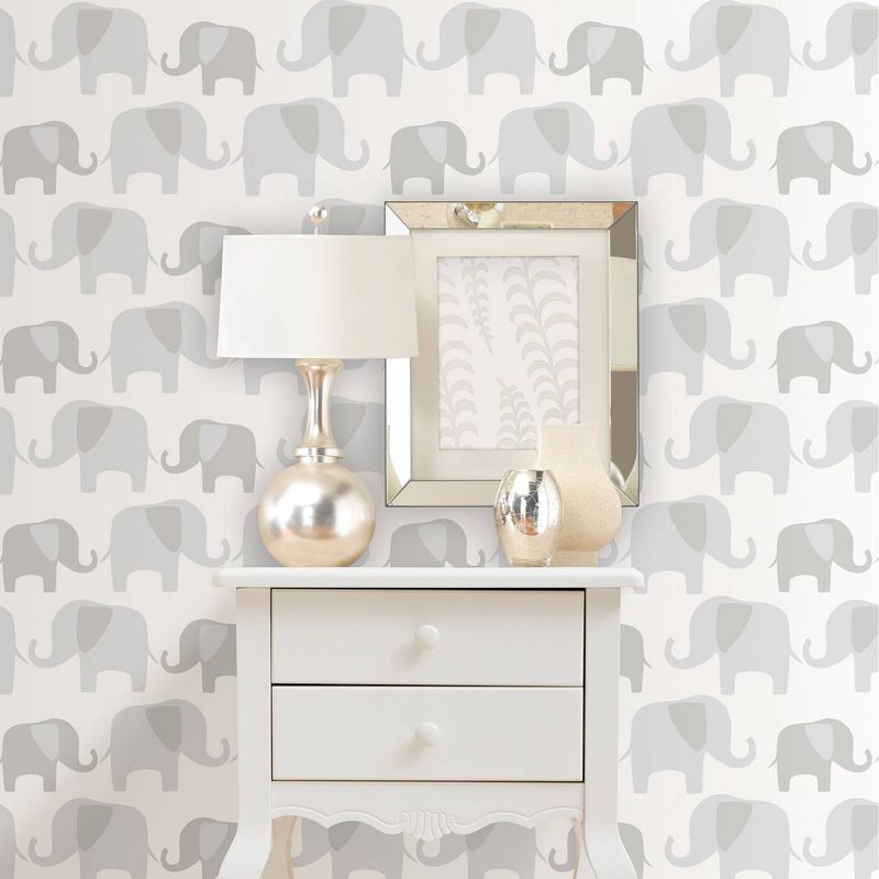 NuWallpaper 28.2' Elephant Parade Peel & Stick Wallpaper Gray