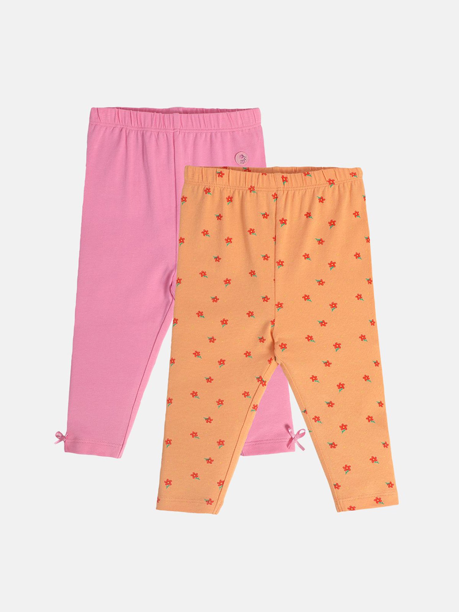 MINIKLUB Girls Orange & Pink Printed Leggings (Pack Of 2)