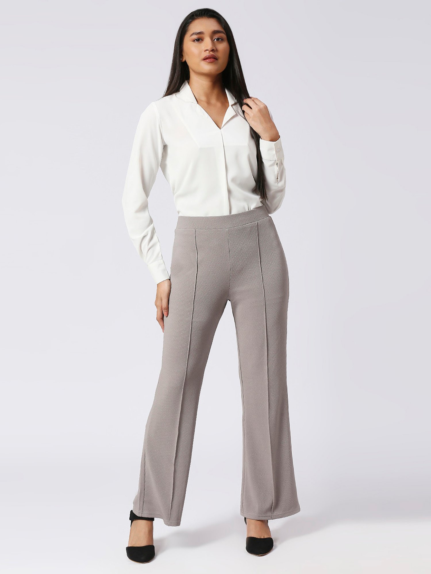 FITHUB Grey Relaxed Fit High Rise Bootcut Trousers