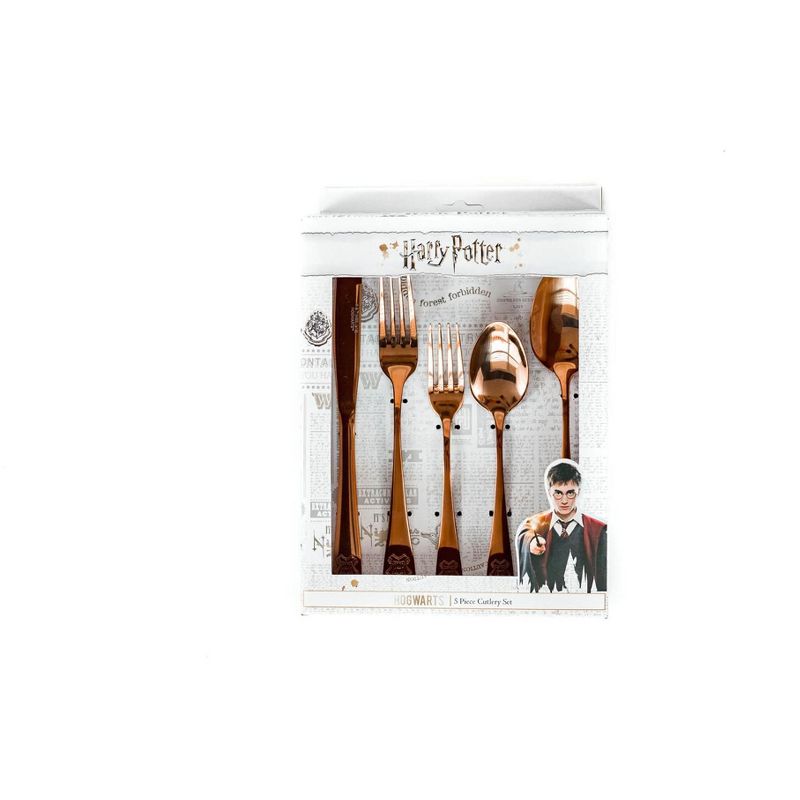 Robe Factory LLC Harry Potter Hogwarts Rose Gold Flatware Set | 5-Piece Harry Potter Cutlery Set