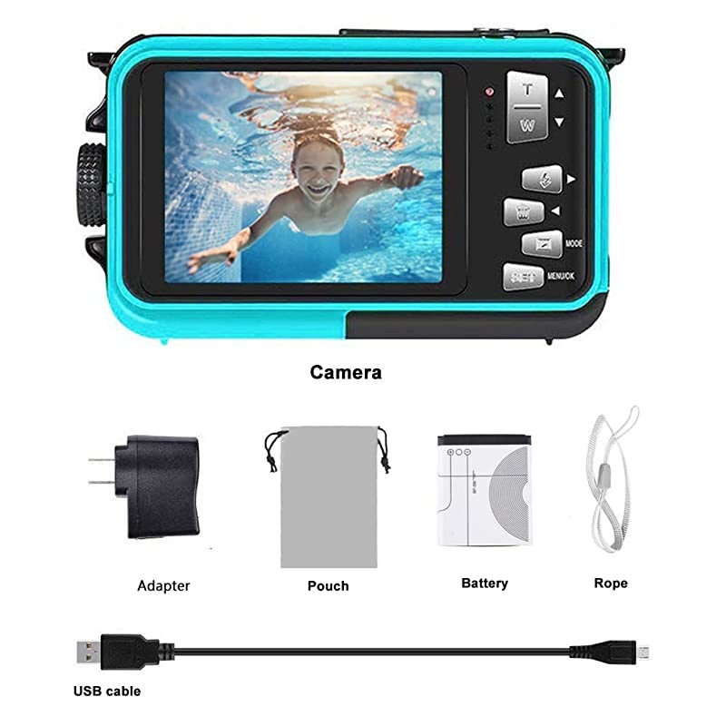 Camera FHD 2.7K 48 MP Waterproof Digital Camera Selfie Dual Screen Full-Color LCD Displays Waterproof Digital Camera for Snorkeling (806BC)