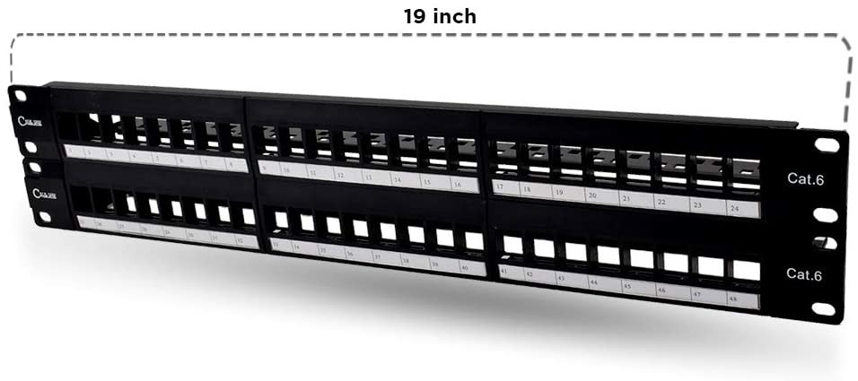NewYork Cables Unloaded Patch Panel 48 Port 2U HD Blank Keystone Patch Panel - 19 Inches Metal Rack Mount for Cat6 Keystone Jack -  Black-48 Port