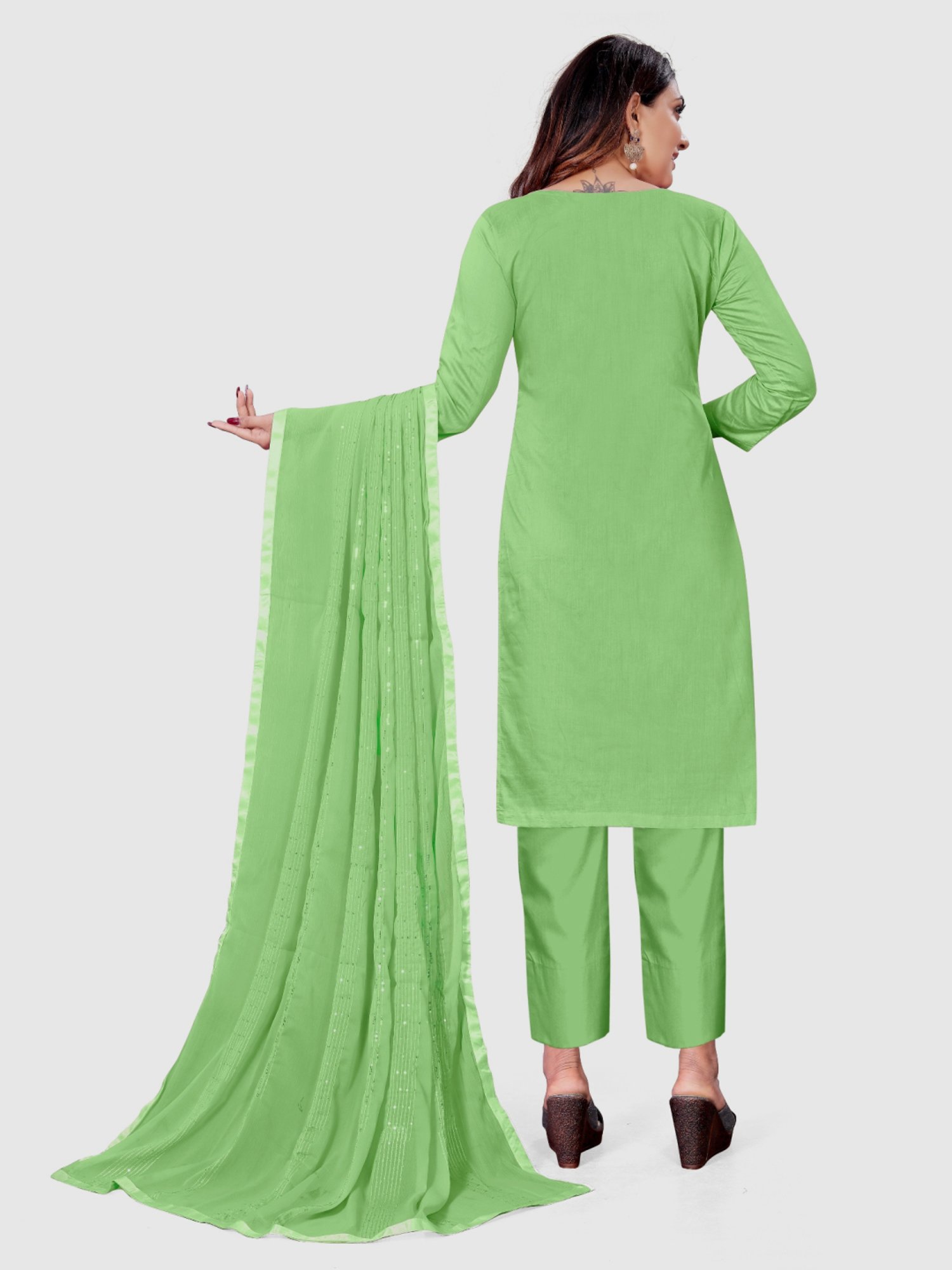 APNISHA Parrot Green Cotton Embroidered Unstitched Dress Material