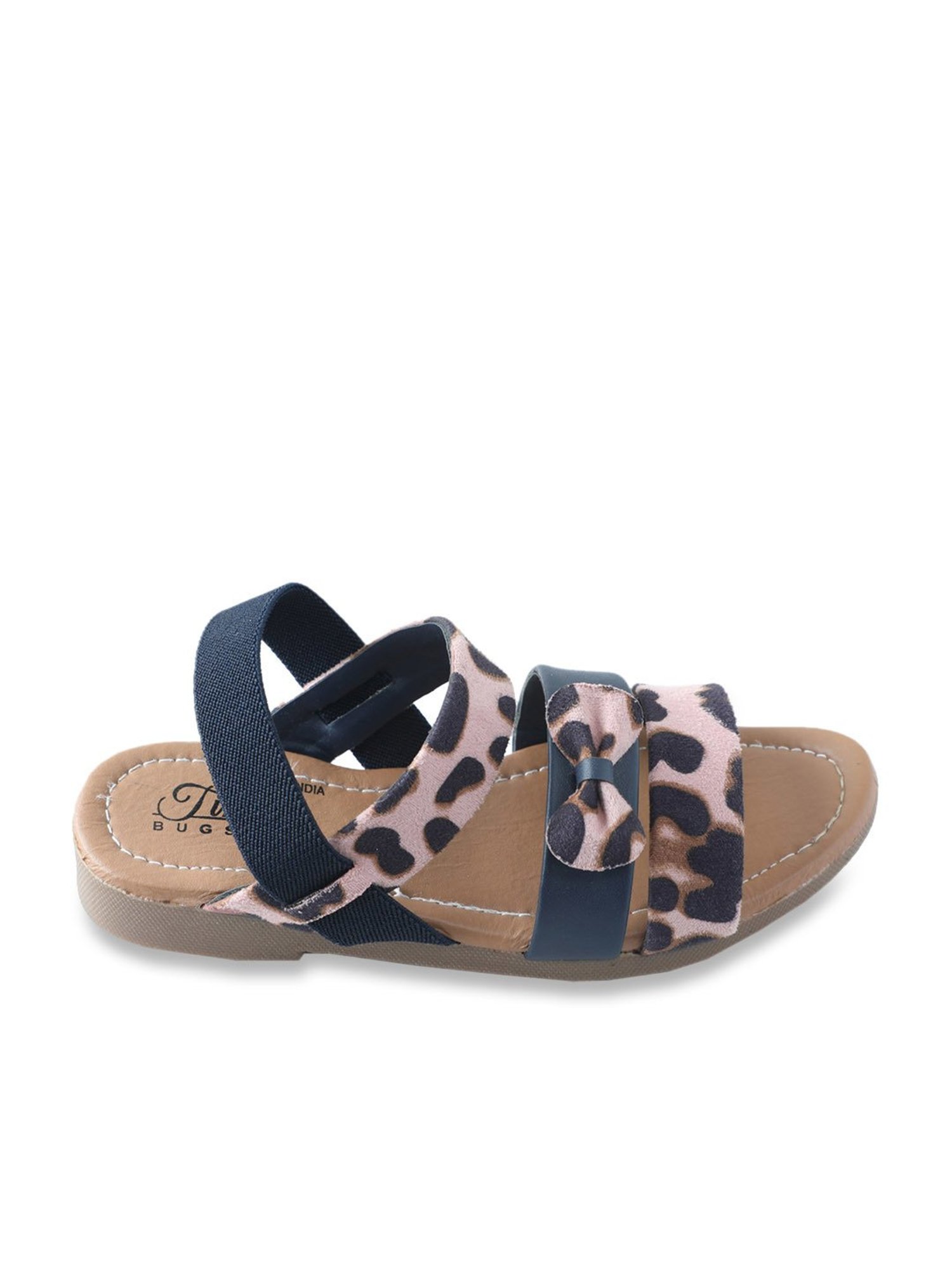 Tiny Bugs Kids Teal Blue & Beige Bow Applique Casual Sandals