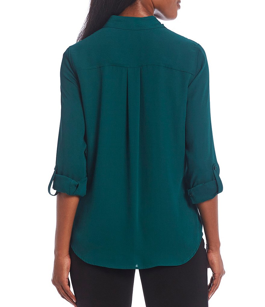 Tommy Hilfiger V-Neck Long Sleeve Printed Button Front Blouse