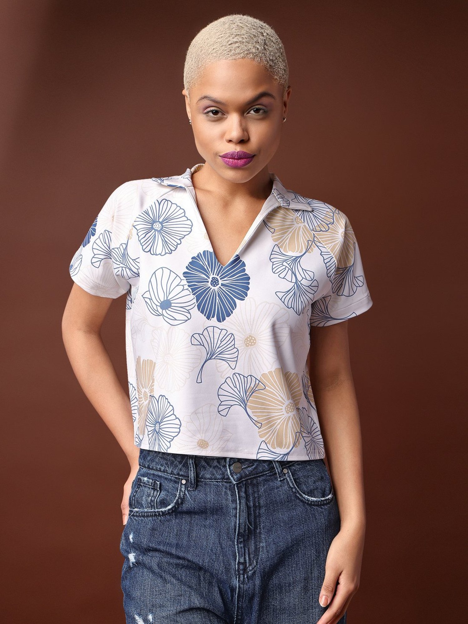 PURVAJA Off White Printed Top