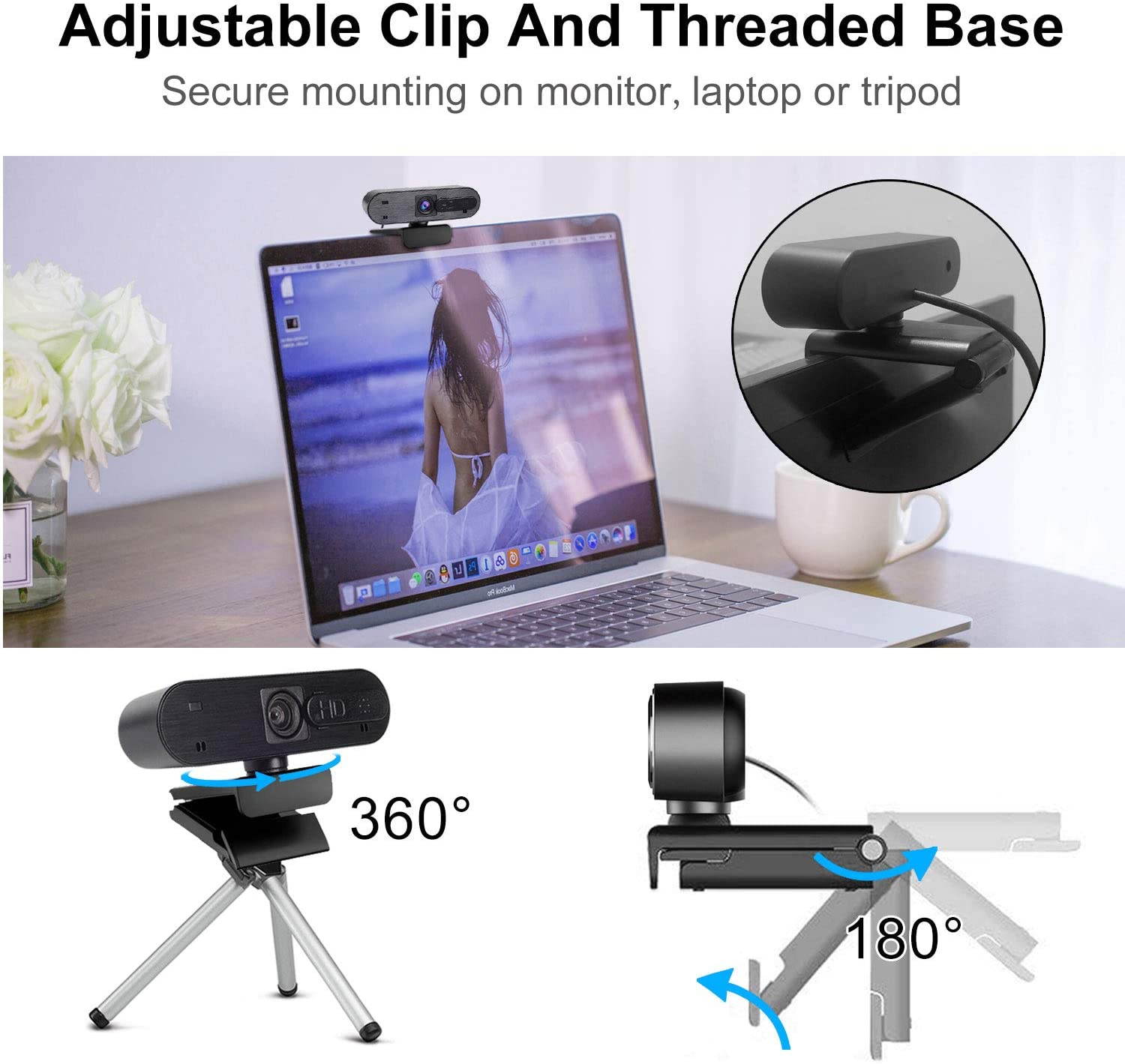 HD Webcam 1080P with Privacy Shutter, Auto Focus Streaming Camera, Computer Laptop Camera for OBS Xbox XSplit Skype Facebook, Compatible for Linux Mac OS Windows 10/8/7