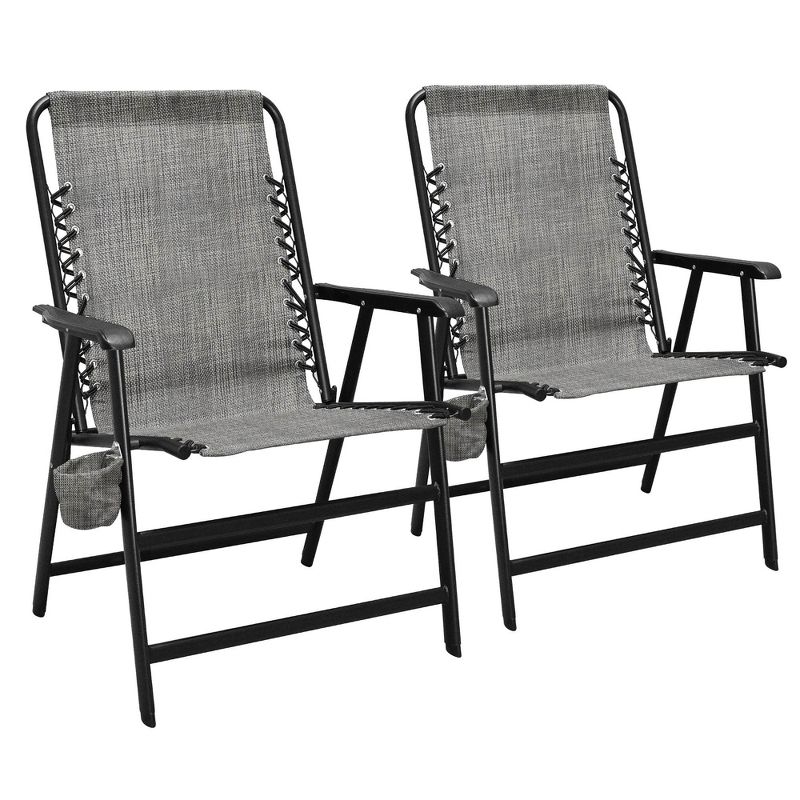 Caravan Canopy Infinity Suspension Folding Chair with Cupholder, Gray (2 Pack)