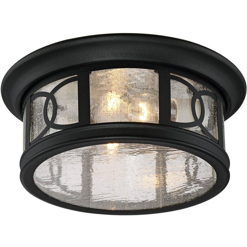 John Timberland Outdoor Ceiling Light Fixture Black 12" Seedy Glass for Exterior House Porch
