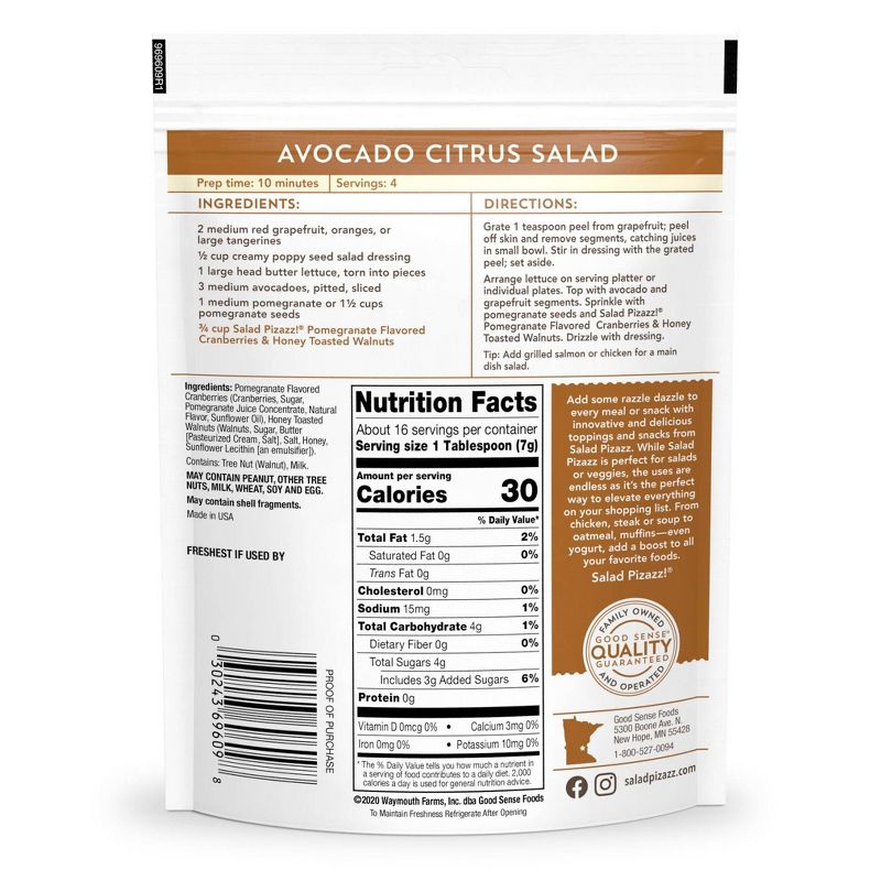 Salad Pizazz! Pomegranate Flavored Cranberries & Honey Toasted Walnuts Salad Topper - 4oz