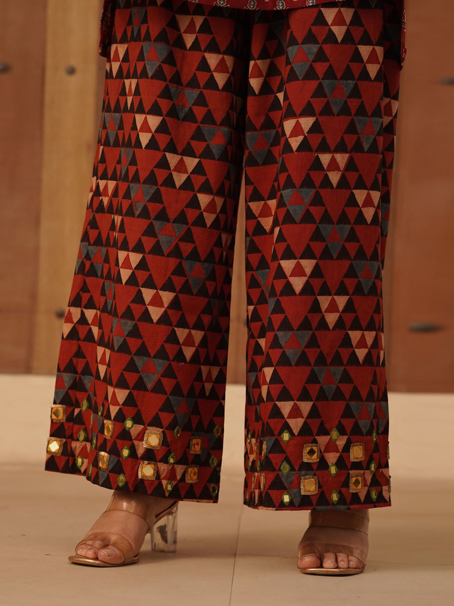 Love Chic Ajrakh Cotton Palazzo with hand embroidery