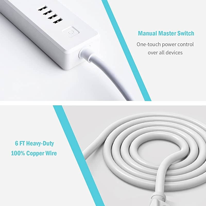 Smart Power Strip Compatible with Apple HomeKit Siri Alexa Google Home and SmartThings WiFi Surge Protector with 3 AC Outlets 4 USB Ports and 6ft Extension Cord Voice and Remote Control