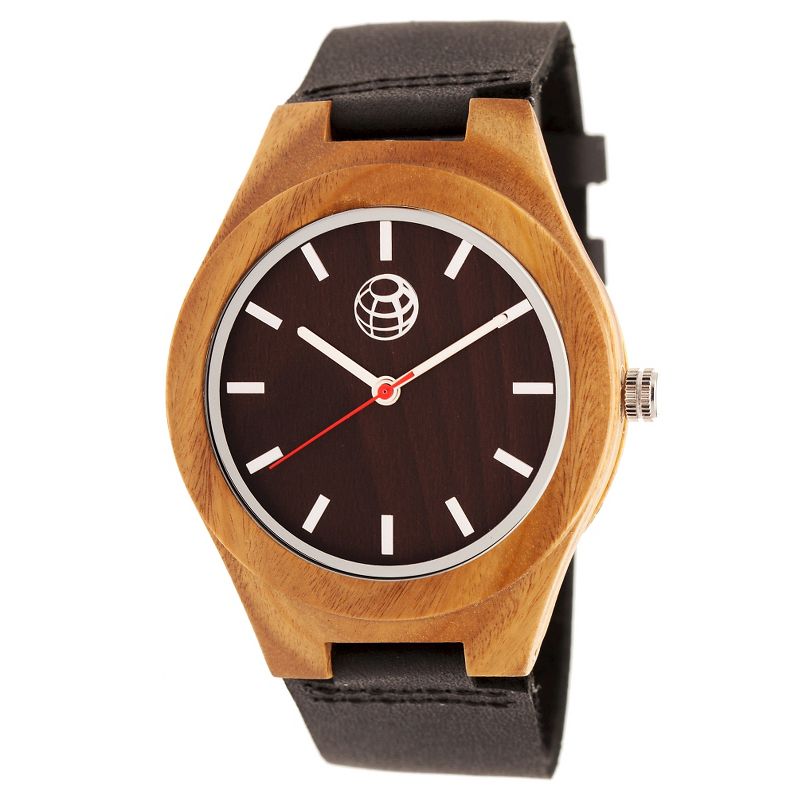 Earth Wood Aztec Men's Leather-Band watch - Dark Brown/Black
