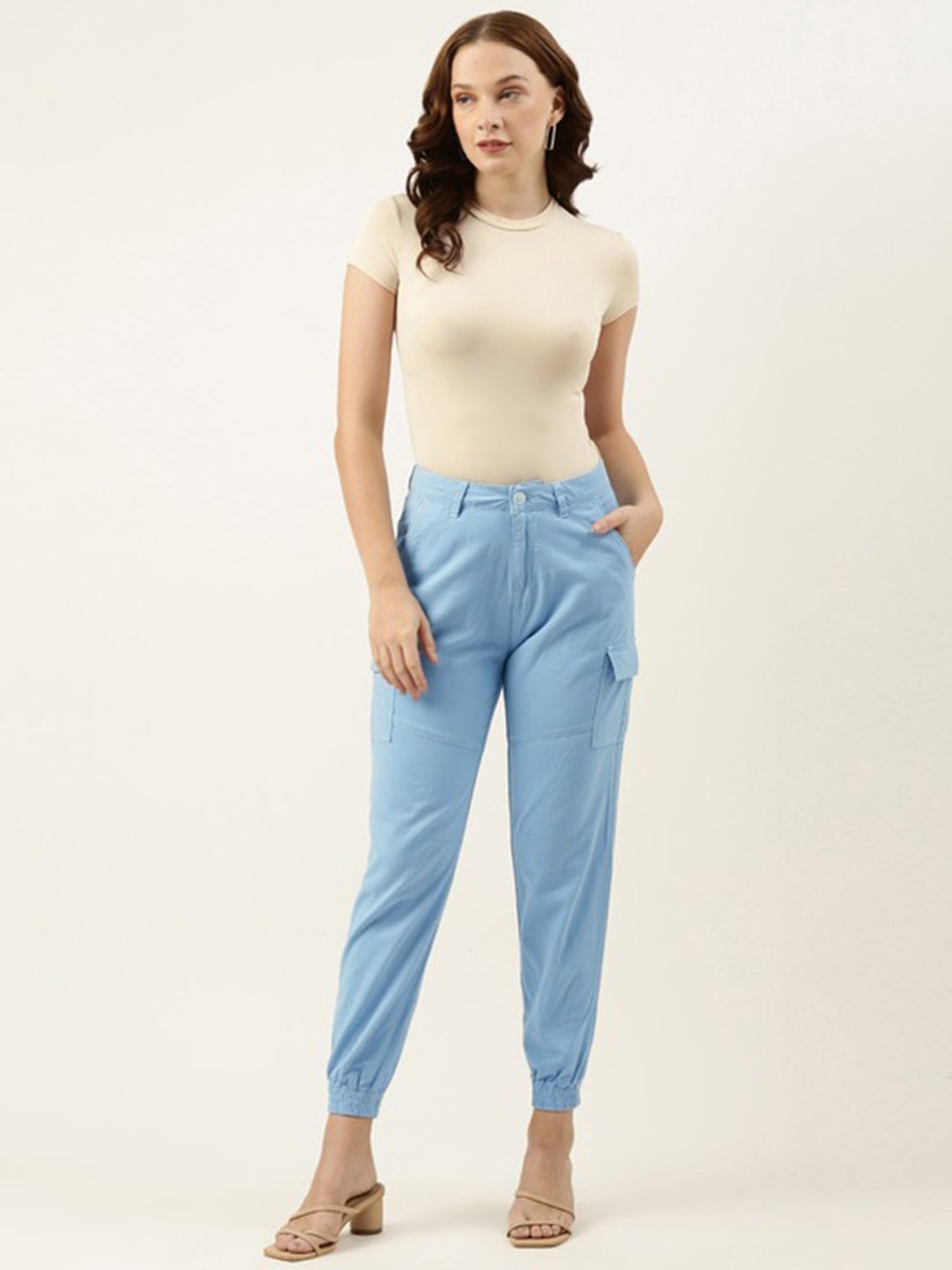 IVOC Powder Blue Slim Fit Mid Rise Cargo Joggers