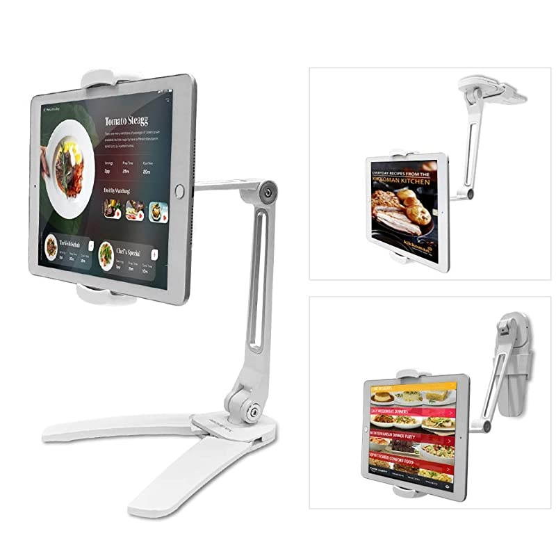Kitchen Tablet Stand HIGHFlex 360 Superior Strength Portable 47 to 135 Inch Universal Tablet Stand amp Phone Holder for Kitchen Counter amp Wall 4 PT Wobble Free Mount White