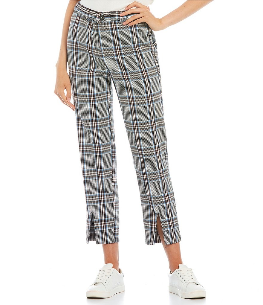 Jolt Plaid Slit Front Hem Trouser Pants